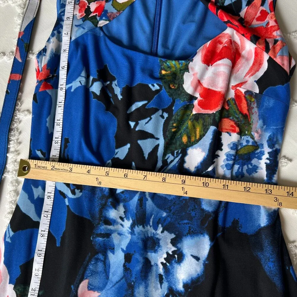 CACHE Midi Floral Print Diamond opening neck line Sheath Stretch Dress SIZE M - Picture 4 of 16